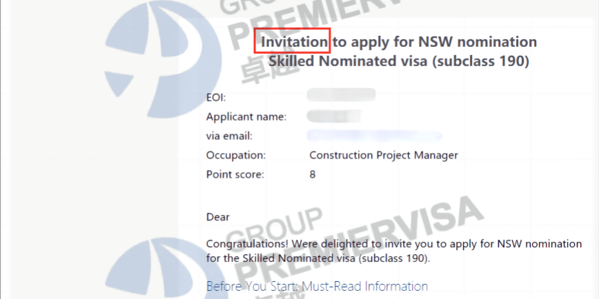 恭喜Mr. Zhao Nsw 190州担预获邀！